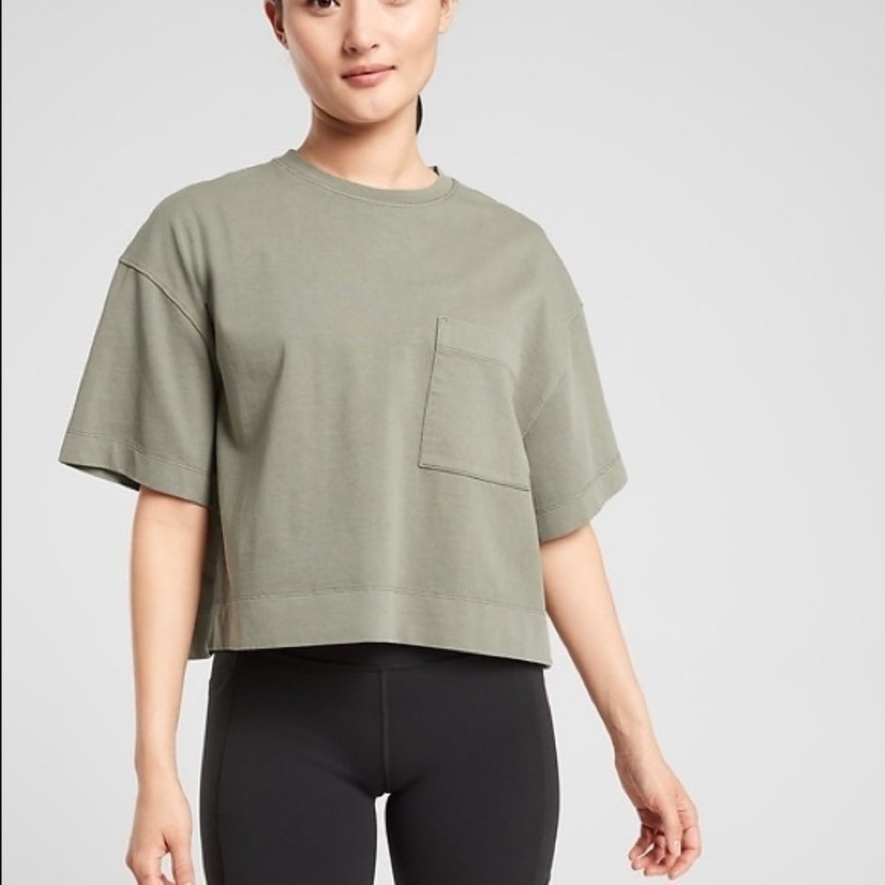 Athleta Classic Cotton Crop Tee Olive Green XS